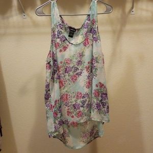 High low floral sheer tank